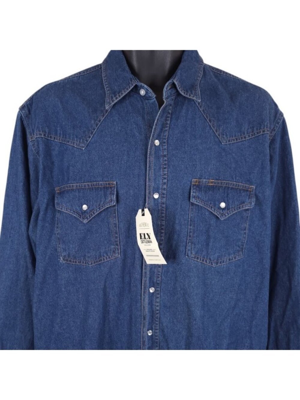 Ely Cattleman Denim Western Shirt Mens Size LT Tall Blue Pearl Snap RELAXED Fit